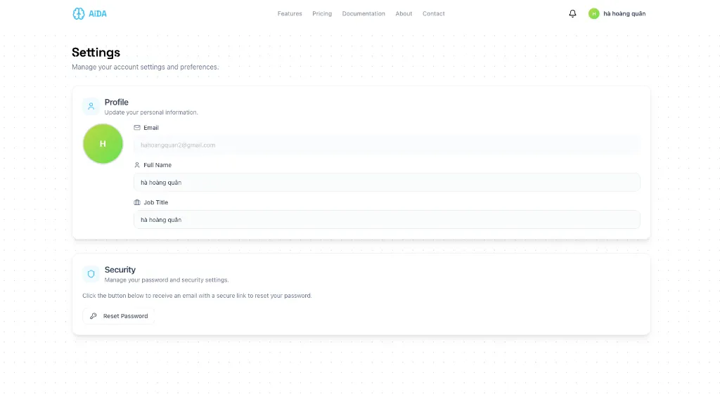 Settings Page